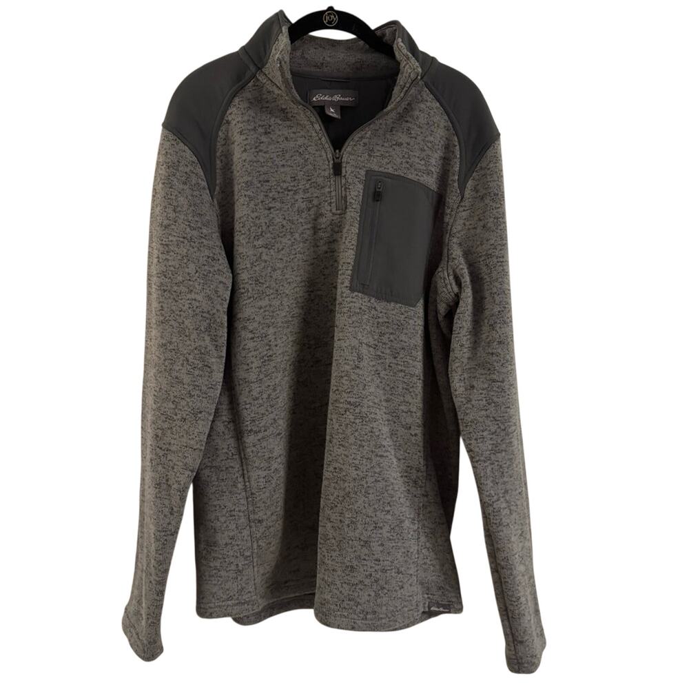 Eddie Bauer Sweater Men's Large Tall Gray Quarter Zip Long‎ Sleeve Pullover